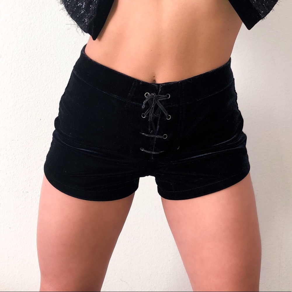 ~ VINTAGE VELVET LACE UP SHORTS ~